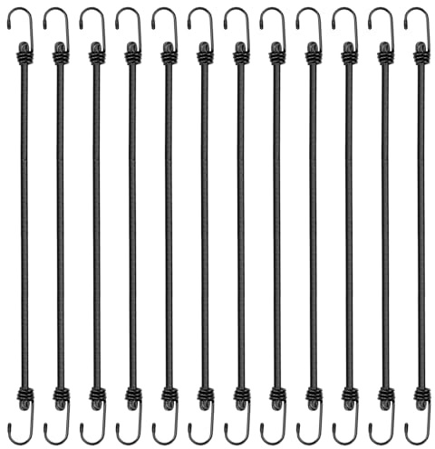 Lot de 12 tendeurs en caoutchouc avec crochets, 80 cm, résistants, polyvalents, avec crochets, pour bagages, camps