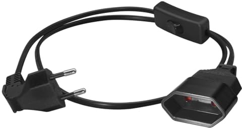 Strhowill Cavo di prolunga angolare UE a 2 poli con interruttore | Presa per PC, PDU USV, caricatore/elettrodomestici, alimentatori, ecc., 10 A/250 V, colore nero