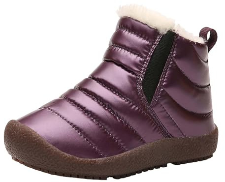 Botas de nieve de invierno para niños y niñas, botas térmicas con forro polar, botas altas antideslizantes, cálidas, impermeables, para correr, senderismo, caminar, Purple, 33 EU