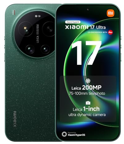 Xiaomi 17 Ultra, Smartphone 16+1024GB, Leica 200MP 75–100mm Teleobjetivo, tecnología LOFIC HDR, Carpa, HyperAI, Leica APO Lente Óptica, Starlit Green, 1 año de garantía adicional, cargador no incluido