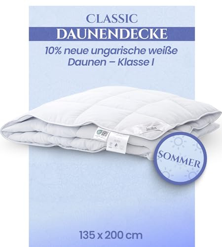 Aura® Feder und Daunendecke 135x200 cm Leicht Sommerdecke | 100% Ungarische Federn & Daunen Klasse I | Oeko-TEX Standard 100 | Allergikergeeignet Bettdecke