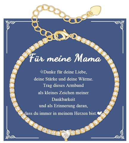 VNOX Geschenke für Frauen Herz Armband - Silber Tennisarmband für Mama Gold Armbänder für Werdende Mutter, Freundin Tochter Geschenk Armband für Geburtstag Abschluss