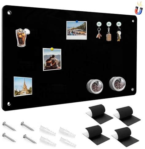 Tableau magnétique, noir, 43 x 30 cm, en métal, magnétique, pour appartement, bureau, cuisine, photos, notes, aimant de voyage