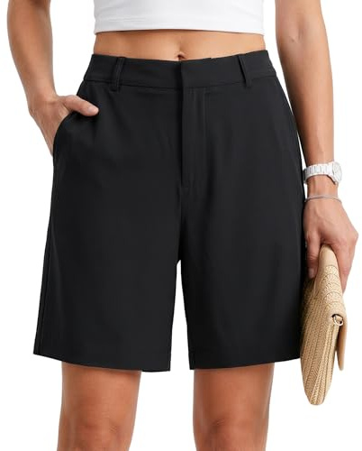 TALALAAZM Women's Mid-Rise Cargo Shorts Elastic Waistband Lightweight 4-Way Stretch Cotton Breathable Casual Shorts Suitable for Leisure Work Lounge Summer Travel & Outdoor Activities