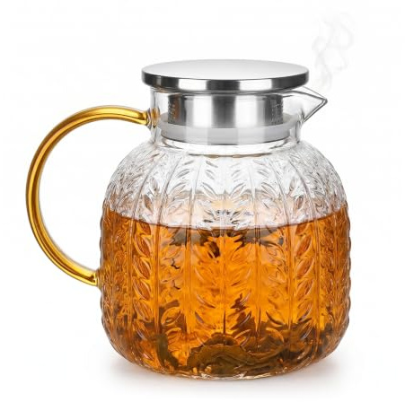 Teekanne 1,3 Liter aus Borosilikatglas, Karaffe Glas mit Deckel, Hitzebeständige Glaskanne mit Sieb, Wasserkaraffe aus Glas, Karaffe für heiße/kalte Getränke