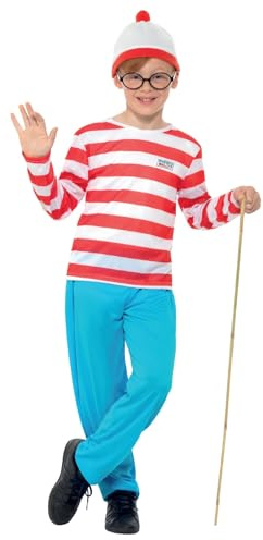 Smiffys Where's Wally? Costume, Red & White with Top, Trousers, Glasses & Hat, Officially Licensed Where's Wally Fancy Dress, Child Dress Up Costumes