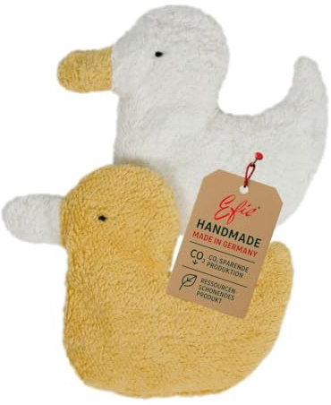 Efie Greifling 2er Set Ente – Bio-Babyspielzeug aus Baumwolle (kbA), Greifspielzeug ab Geburt, Made in Germany