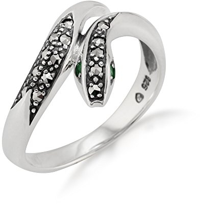 Gemondo Jugendstil Schlange Ring, Sterlingsilber 0,04 K Smaragd & Markasit Ring