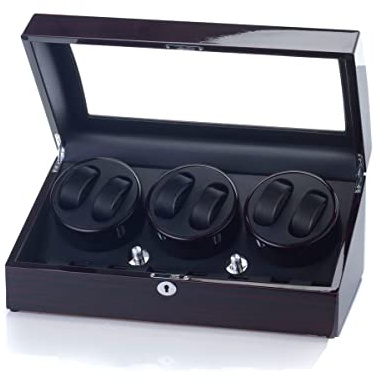 Raoul U. Braun Uhrenbeweger Eleganza | viele Modelle für 2-8 Uhren | Klavierlack Schwarz Wurzelholz Braun | leiser Motor