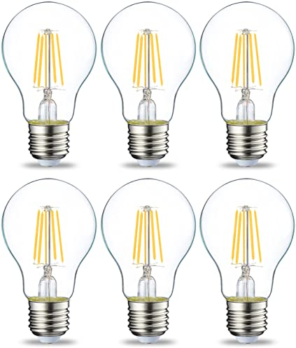 Amazon Basics LED-Leuchtmittel, Edison-Sockel E27, 4,3 W (entspricht 40-W-Glühbirne), nicht dimmbar, klares Filament, 6 Stück (1er Pack), Warmweiß