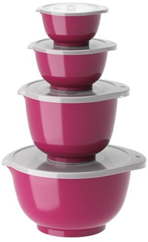 Rosti Margrethe Set mit 4 Rührschüsseln aus Kunststoff – 4 Deckel inklusive – luftdichte Salatschüsseln – 0,25 l, 0,5 l, 1,5 l und 3 l, Bettrave