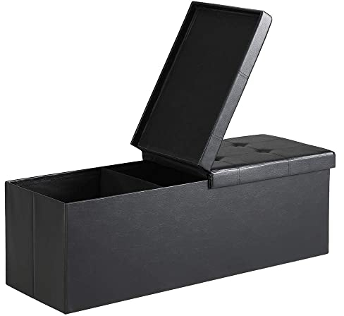 Casaria® Sitzbank mit Stauraum, Schwarz - Faltbar, 115 x 40 x 40 cm, 130L Volumen, bis 300 kg belastbar, gepolstert, Leinen-Optik - Aufbewahrungsbox mit Deckel, Sitztruhe mit Stauraum, Polsterbank