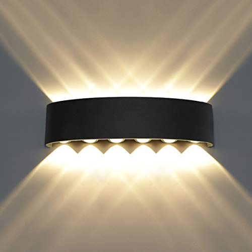 HAWEE 12W Modern Wandlampe LED Wandleuchte Up Down LED Wandbeleuchtung | Innen Außen, Aluminium, Wasserdicht IP65, für Badezimmer Treppen Veranda Flur Schlafzimmer Korridor Wohnzimmer