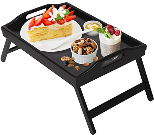 Bed Tray Table Folding Legs with Handles Breakfast Food Tray for Sofa,Bed,Eating,Drawing,Platters Serving Lap Desk Snack Tray(Black Medium)