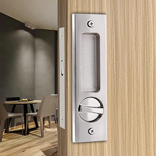 Hoconnie Serratura per porta tascabile da 16 cm con chiave, serratura a mortasa per porta scorrevole da incasso, doppia serratura per porta del fienile, hardware invisibile per porta da 4,5 cm a 4,5