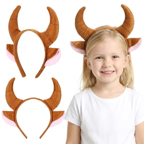 FOMIYES - Cerchietto per capelli, con orecchie di corno di mucca, 2 pezzi, accessorio per capelli per donne e uomini