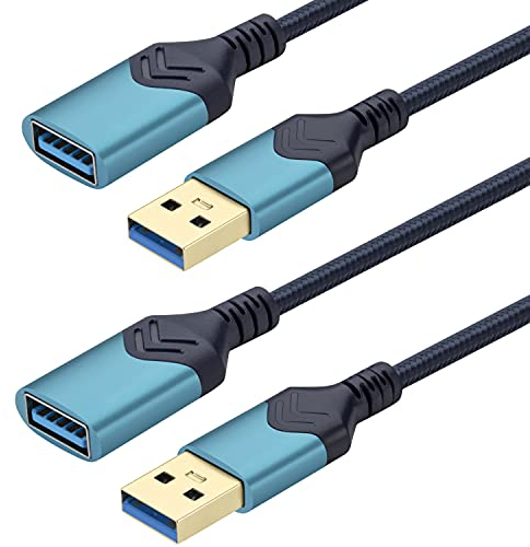 Cable de extensión USB 3.0 [2 paquetes] cable de extensión USB macho a hembra de alta velocidad de 0,6m para Xbox/unidad flash/lector de tarjetas/disco duro/teclado/impresora/escáner (0,6M, Azul)