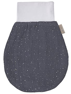 KraftKids Strampelsack Musselin goldene Punkte auf Grau für den Herbst/Winter aus Musselin Baumwolle und warmen Fleece in Zwei Größen erhältlich