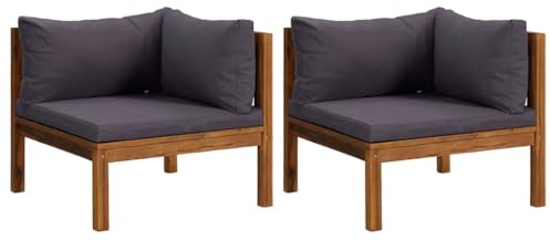 vidaXL 2X Teak Massiv Ecksofa mit Dunkelgrauen Kissen Gartenmöbel Sofa Lounge Sitzgruppe Garten Garnitur Gartenset Gartensofa Sitzgarnitur