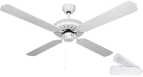 Suinga Deckenventilator ohne Licht, 60 W Leistung, 4 umkehrbare Schaufel, Durchmesser 132 cm und 3 Geschwindigkeiten, Weiß [Energieeffizienzklasse A++]