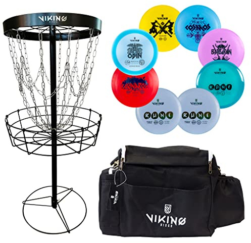 Viking Disc Challenger Discgolf-Bundle– Outdoor-Spaß Sport Für Erwachsene Und Kinder | Inklusive Discgolfkorb und Tasche | Putter, Mitteltöner, Fairway-Fahrer, Distanzfahrer