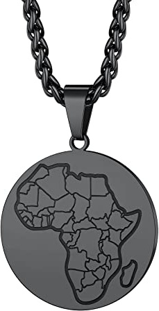 Richsteel Schmuck Karte Afrika Schwarz,Edelstahl Anhänger mit schwarzer Kette 60cm,Tier Fantasie Geschenk Halskette Geburtstagsgeschenk Herren