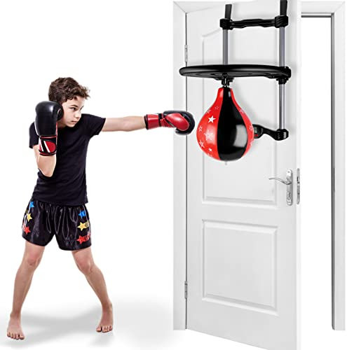 Kingsport Door-Hanging Boxing Set for Kids - Real Action Punch Ball with Music and Digital Timer, Easy to Install Over-Door Punching Bag Toy - Fitness Training Gift for Boys and Girls Ages 3+ Years
