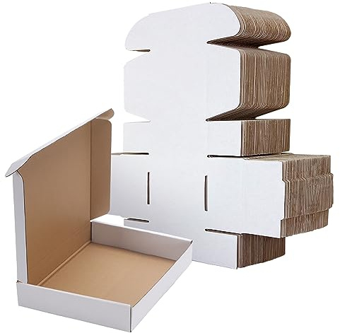 RLAVBL 12x9x2 Shipping Boxes Set of 25, White Corrugated Cardboard Box for Packing, Mailing, Business