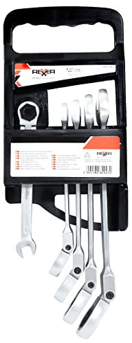 Rexxer | Ratschenschlüssel Set | Ringmaulschlüssel 8-17 MM | Ring-Maulschlüssel Set CRV-Stahl | Gabelringschlüssel | Maul-Ringschlüssel-Satz im Werkzeug Halter | 5-teilig
