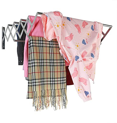 LANDBEAUTY Wandmontierter Wäscheständer für Kleidung, strapazierfähig, einziehbar, Akkordeon-Wandaufhänger, zusammenklappbar, Handtuchhalter für Waschküche, Badezimmer (extra groß, 80 cm, 7 einteilige