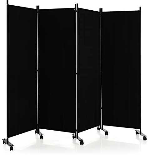 Multigot 1/3/4/6 Panel Room Divider, Folding Wall Privacy Screen Protector, Movable Partition Privacy Separator for Living Room Bedroom Office (Black, 4 Panels: 224 x 30 x 172cm)