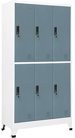 Keketa Schließfachschrank mit 6 Fächern Metallschrank Spind Umkleideschrank Lagerschrank Metallspind Mehrzweckschrank für Büro Wohnzimmer Hellgrau und Dunkelgrau 90x45x180 cm Stahl