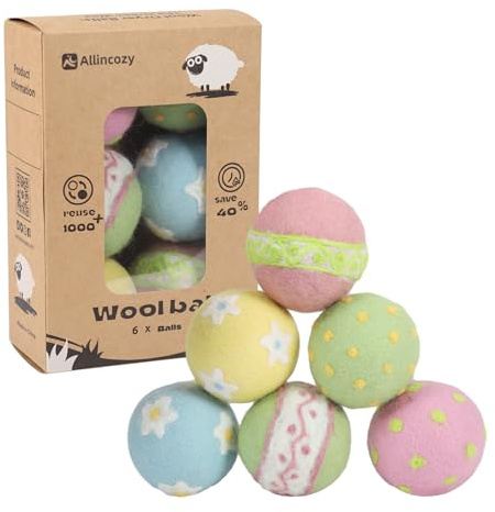 ALLINCOZY Wool Dryer Balls Laundry Reusable, Natural Eco-Friendly Fabric Softener Reduce Clothing Wrinkles, New Zealand Wool Laundry Balls for Dryer (Pack of 6, Pastoral)