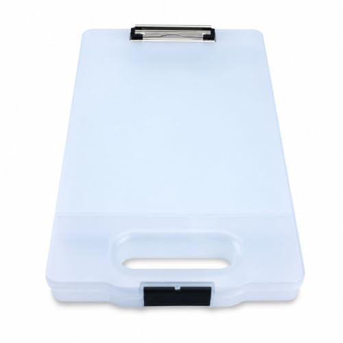 GENIE Klemmbrett DIN A4 mit Aufbewahrungsfach, transparent, Clipboard mit Metallklemme, Schreibbrett mit Organizer für Dokumente, Formulare, Stifte, Tablet & Bürobedarf