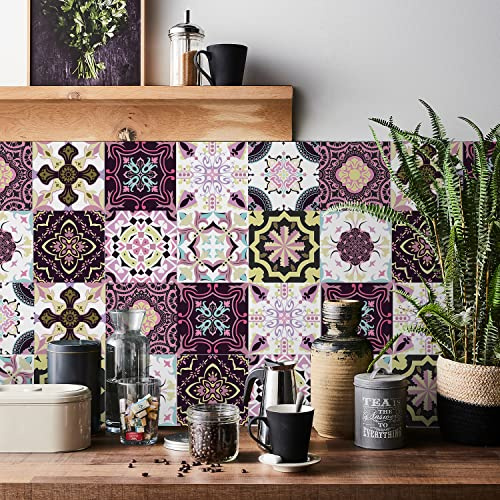 HORIWE Fliesenaufkleber Marokko Wandfliese Aufkleber 24 Stück 15x15 PVC Selbstklebende Fliesensticker Fliesen Tapete Wasserdicht Wandaufkleber für Küche,Bad,Schrank,Möbel,Tisch