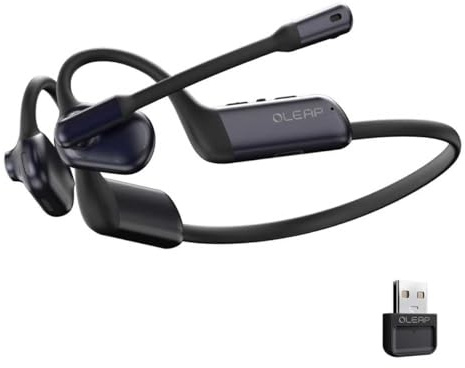 oleap P200b Pro Open Ear Wireless Headset with Noise Cancelling Microphone,50dB AI ENC Bluetooth Headphones with Mic for Work Calls Meetings Office,USB-A Dongle for Laptop PC