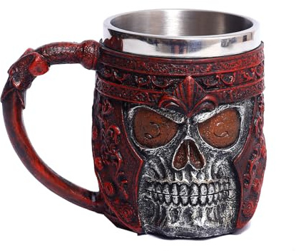 Tasse en acier inoxydable 3D - Motif tête de mort - Gobelet viking - Chope à bière - Dragon médiéval - Tasse à café rétro - Tête de mort - Décoration pour rhum et boisson - Cadeau de fête des pères