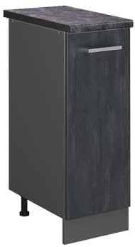 Vicco Apothekerschrank R-Line, Schwarz Beton, 30 cm | 1 Auszug · AP Anthrazit inkl. · Höhenverstellbare Füße · 2 Einlegeböden · ✓ Frei kombinierbar