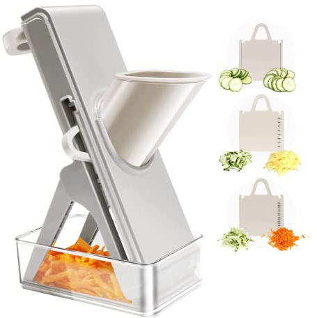 CVNIMV Cortadora de mandolina, para Cortar Verduras, Comida congelada o Salchichas, cortadora de Verduras, cortadora de Verduras con contenedor, ajustador de Espesor, múltiples Cuchillas,