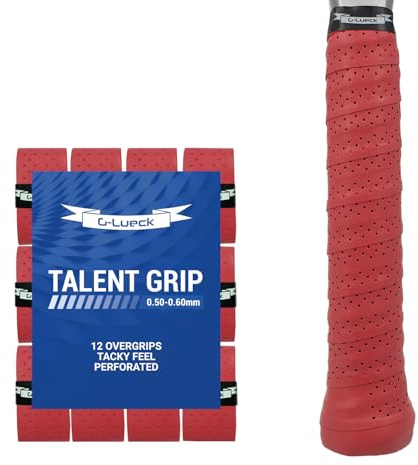 G-Lueck 12er Set Tennis Overgrip Talent Grip mit Perforation | 0,50-0,60mm Stärke | Griffband für Squash Badminton Schläger mit Selbstklebendem Abschlußband | sehr griffig, Anti-Rutsch