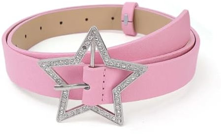 YGLEEULI Gürtel Damen Gürtel mit Sternschnalle, rosa Leder, elastische Bindung, verzierter Bund, glitzernde Strasssteine, Retro-Brautdekorationszubehör(Style01-pink)
