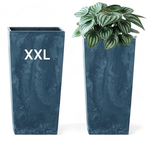 Blumenkübel mit Einsatz Slim Hoch Quadratisch Beton-Design (Anthrazit, XXL - 62 cm)