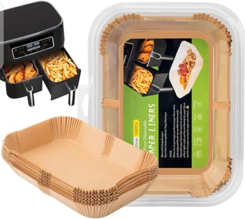 100 Pcs Air Fryer Liners Disposable,Air Fryer Liners Rectangle, Air Fryer Accessories Baking Paper,Compatible with Ninja AF300UK AF400UK SL400UK AF500UK, Other Dual Zone Airfryer Liners