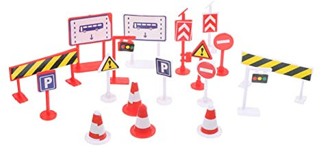 Abaodam Traffic Sign Toys Set with 6 Parking Barricades and Roadblocks for Kids Educational Play, White and Red Road Parking Signs for Boys and Girls Indoor Outdoor Learning