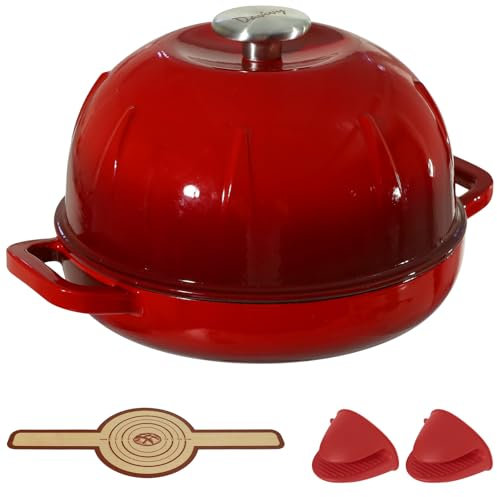 Davivy Horno de pan de hierro fundido de 10 pulgadas con tapa abovedada, sartén de hierro fundido de 5 cuartos de galón, horno holandés de pan, horno holandés para pan de masa madre, panadero de