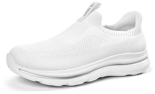 ODCKOI Damen Slip On Walking Schuhe, Atmungsaktive Freizeitschuhe zum Reinschlüpfen, Leichte Bequeme Sneaker,Spaziergang und Reisen-weiß-39
