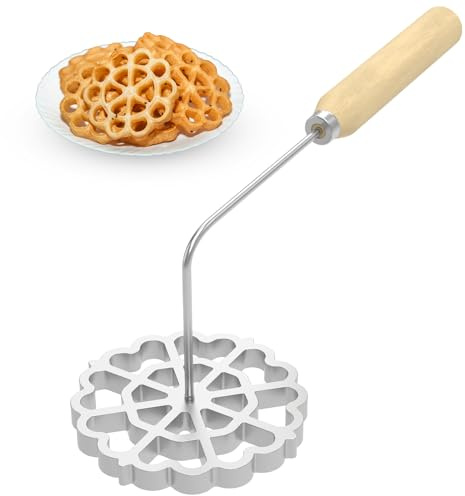 Bunuelos Mold, 4.8 inches Aluminum Bunuelos Cookie Maker Mold with Wooden Handle, Detachable Rosette Iron Molds Set,Waffle Molds Funnel Cake Ring,Achappam Mold for Kitchen Baking Cooking