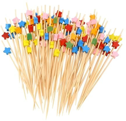 XURJUMI 100 Piezas Palillos para CóCteles, 12Cm Palillos De CóCtel Brochetas De Bambú, Brochetas De CóCtel Forma de estrella, DecoracióN De Pastel Palillos para Fiesta Y Boda DecoracióN