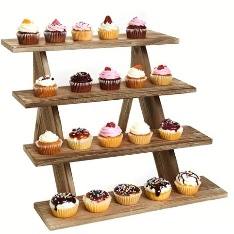 Spalivivre 4 Tier Wooden Cupcake Display Stand, Market Stall Display Rustic Retail Stair Shelf Cascading Display Riser, Decorative Farmhouse Dessert Stand for Spice, Plant, Dessert, Craft, Perfume
