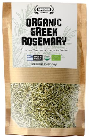 APSOGO Organic Dried Rosemary Leaves – 1.76oz Resealable Pouch – Premium Greek Whole Leaves, Rich Aroma & Green Color – Mediterranean Rosemary for Tea & Cooking